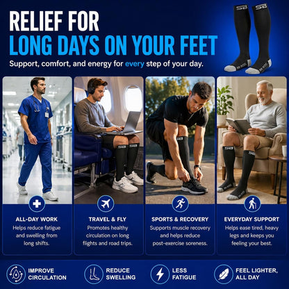SB SOX Compression Socks for Men & Women (20-30mmHg) – Best Compression Socks for Flying, Medical, Sports, Wide Calf Fit, and Daily Wear