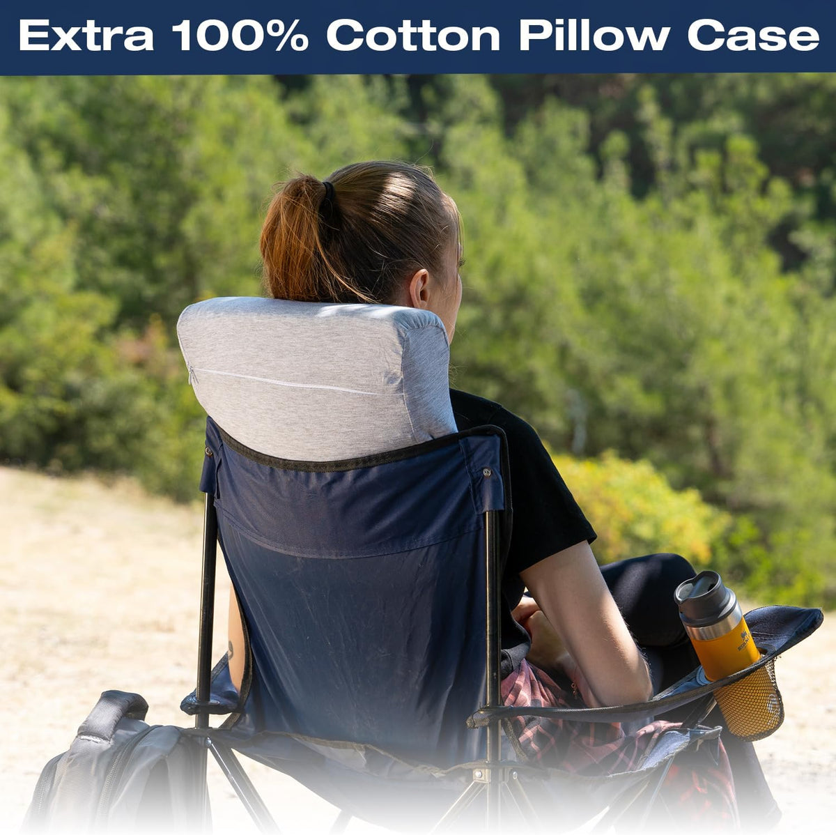 Travel & Camping Comfortable Memory Foam Pillow – Easy to Carry Portable Bag – Temperature Regulating Pillow Case