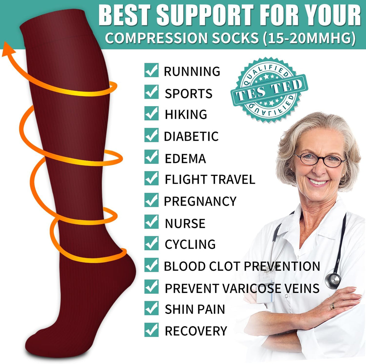 Laite Hebe 3 Pack Medical Compression Sock-Compression Sock For Women and Men Circulation -Best for Running,Nursing,Athletic Sports