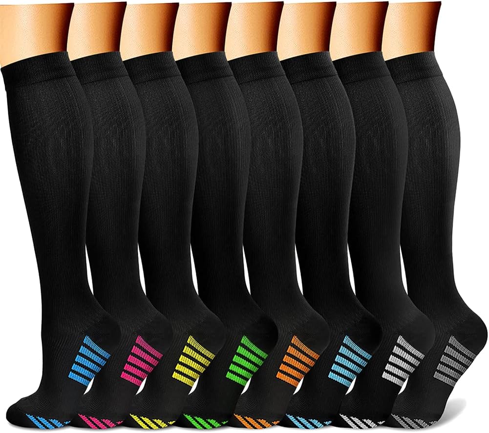 CHARMKING Compression Socks for Women & Men Circulation (8 Pairs) 15-20 mmHg Best Calf Socks Support for Athletic Cycling - Colors A
