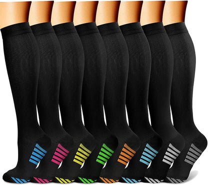 CHARMKING Compression Socks for Women & Men Circulation (8 Pairs) 15-20 mmHg Best Calf Socks Support for Athletic Cycling - Colors A