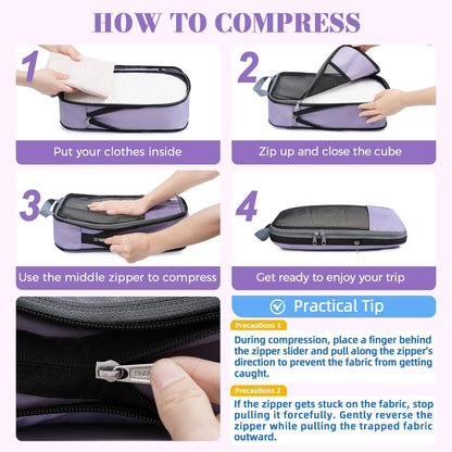 BAGAIL 4 Set/6 Set/8 Set Compression Packing Cubes Travel Accessories Expandable Packing Organizers (Cloth Pattern, 4-Black) - Colors A
