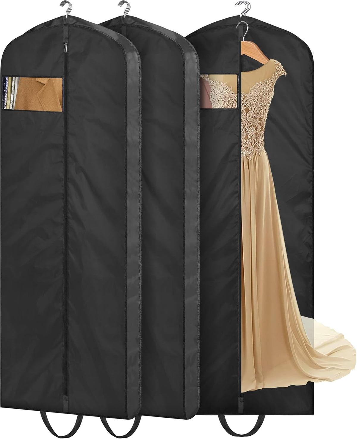 MISSLO 65" Long Garment Bags for Travel Dress Bags for Hanging Clothes 2 Packs Wedding Dress Cover Waterproof Clothes Protector for Closet Storage for Gowns, Tuxedos, Coats, Black