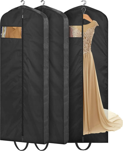 MISSLO 65" Long Garment Bags for Travel Dress Bags for Hanging Clothes 2 Packs Wedding Dress Cover Waterproof Clothes Protector for Closet Storage for Gowns, Tuxedos, Coats, Black