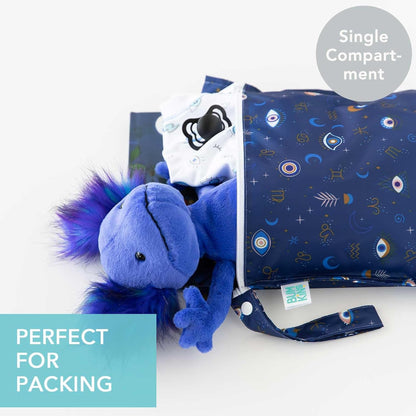 Bumkins Roamio Waterproof Wet Bag for Baby, Travel, Swim Suit, Cloth Diapers, Pump Parts, Pool, Beach, Gym Clothes, Toiletry, Hook to Stroller, Daycare, Zip Reusable Wetdry Packing Pouch, Blue Shells - Colors A