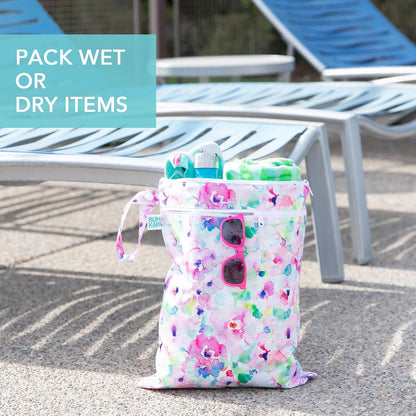 Bumkins Waterproof Wet Bag for Baby, Travel, Swim Suit, Cloth Diapers, Pump Parts, Pool, Beach, Gym Clothes, Toiletry, Hook to Stroller, Daycare, Zipper Reusable Wetdry Packing Pouch, Jungle