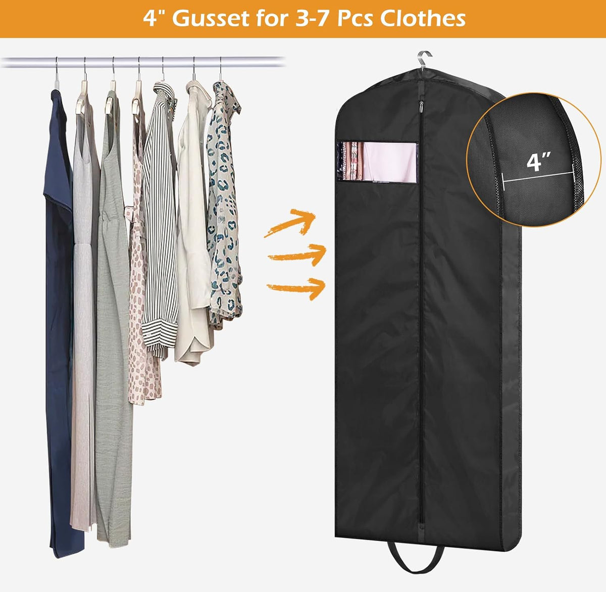 MISSLO 65" Long Garment Bags for Travel Dress Bags for Hanging Clothes 2 Packs Wedding Dress Cover Waterproof Clothes Protector for Closet Storage for Gowns, Tuxedos, Coats, Black