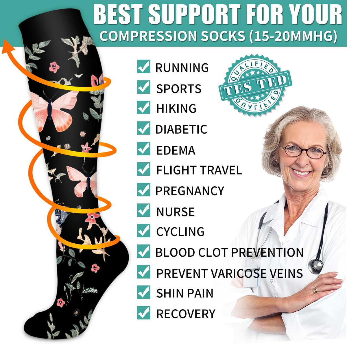 Laite Hebe 3 Pack Medical Compression Sock-Compression Sock For Women and Men Circulation -Best for Running,Nursing,Athletic Sports