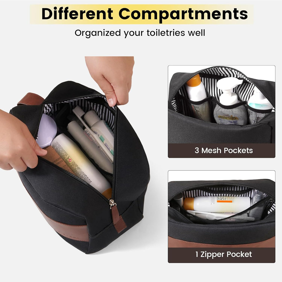 Vorspack Toiletry Bag for Men - Water Resistant Travel Bag for Toiletries, Accessories, Travel Essentials, Gifts - Black
