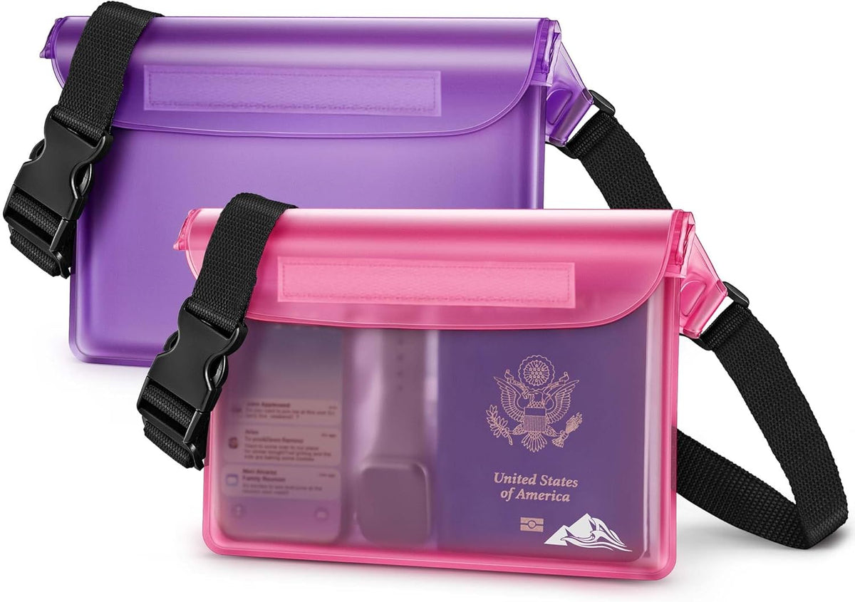 HEETA Waterproof Fanny Pack, Waterproof Pouch Dry Bag 2-Pack for Phone Passport Purse, Adjustable Waist Strap for Swimming Kayaking Boating Paddle Board Accessories Cruise Beach Camping Essentials