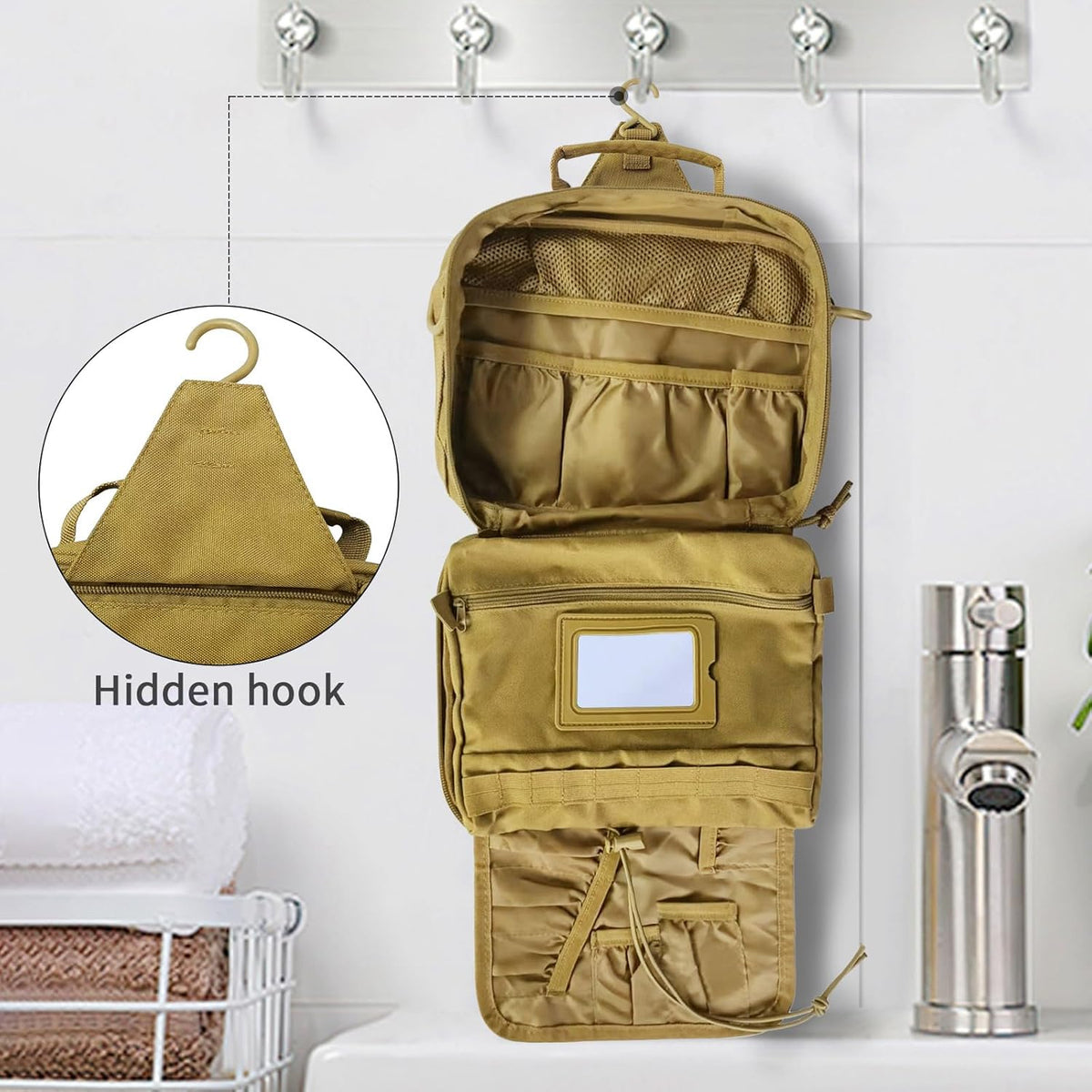 SUNRISING Tactical Toiletry Bag for Men, Hanging Travel Toiletry Organizer Dopp Kit, Shaving Hygiene Toiletries Bag, Men's Toiletry Bag for Short Trips Camping - Green