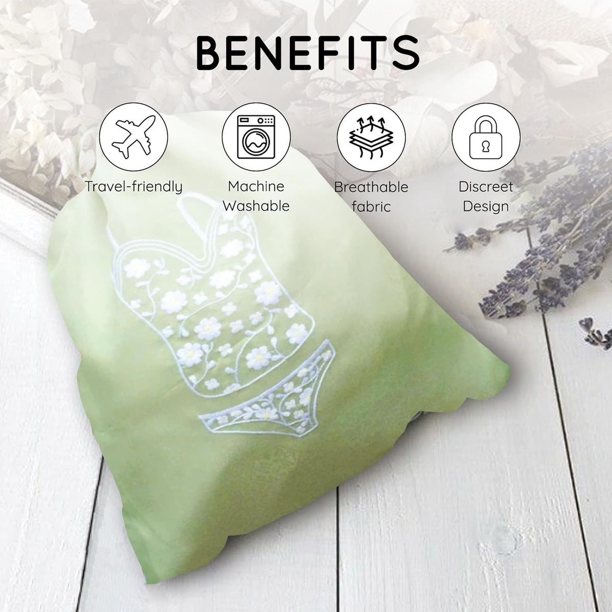 Lingerie Bag for Travel Set of 3, Women Lingerie Storage Bags with Drawstrings, Double-Layered Polyester Beach Bags for Swimwear, Underwear & Storage, 15x15 Inches (Green-Gray-Teal)