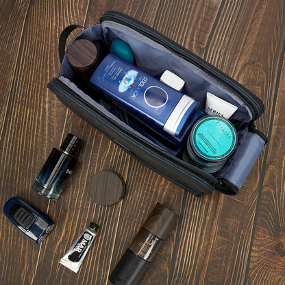 ZEEMO Travel Toiletry Bag for Men, Medium Water-Resistant Double-Sided Full-Open Dopp Kit, Versatile Organizer for Shower and Hygiene Accessories, Bathroom Essentials, Cosmetics, Black
