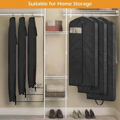 MISSLO 65" Long Garment Bags for Travel Dress Bags for Hanging Clothes 2 Packs Wedding Dress Cover Waterproof Clothes Protector for Closet Storage for Gowns, Tuxedos, Coats, Black