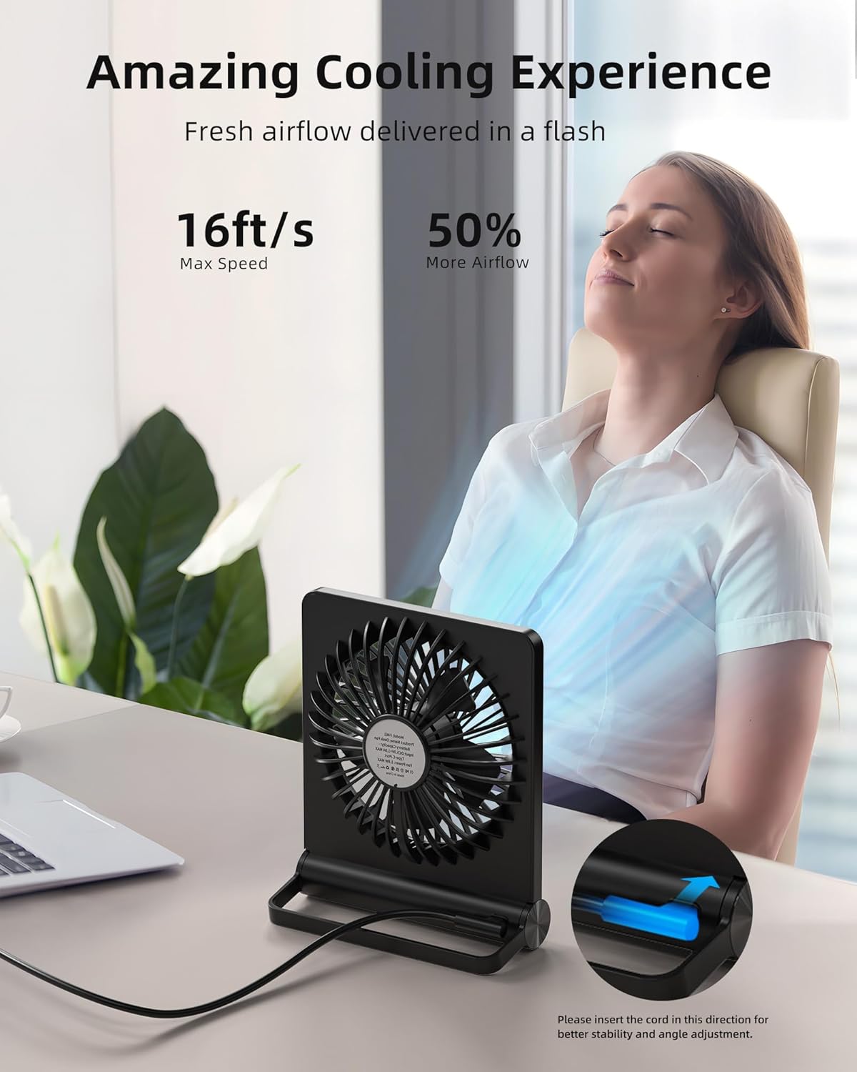 Koonie USB Desk Fan, Strong Wind Ultra Quiet Small Personal Fan with 180° Tilt Folding and 3 Speeds Adjustable, USB-C Corded Powered Mini USB Fan for Office Desktop Bedroom, NO BATTERY
