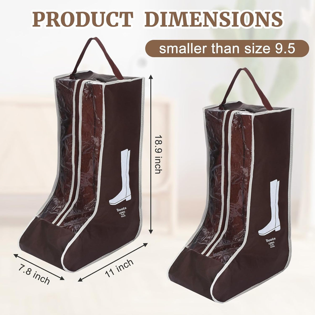 2 Pcs Tall Boot Bags for Cowboy Boots, Visualization Boot Storage Bag, Waterproof, Dustproof, Portable, Suitable for Travel and Daily Use, Foldable, Leather Shoes, Sports Shoes Storage (Cream White)