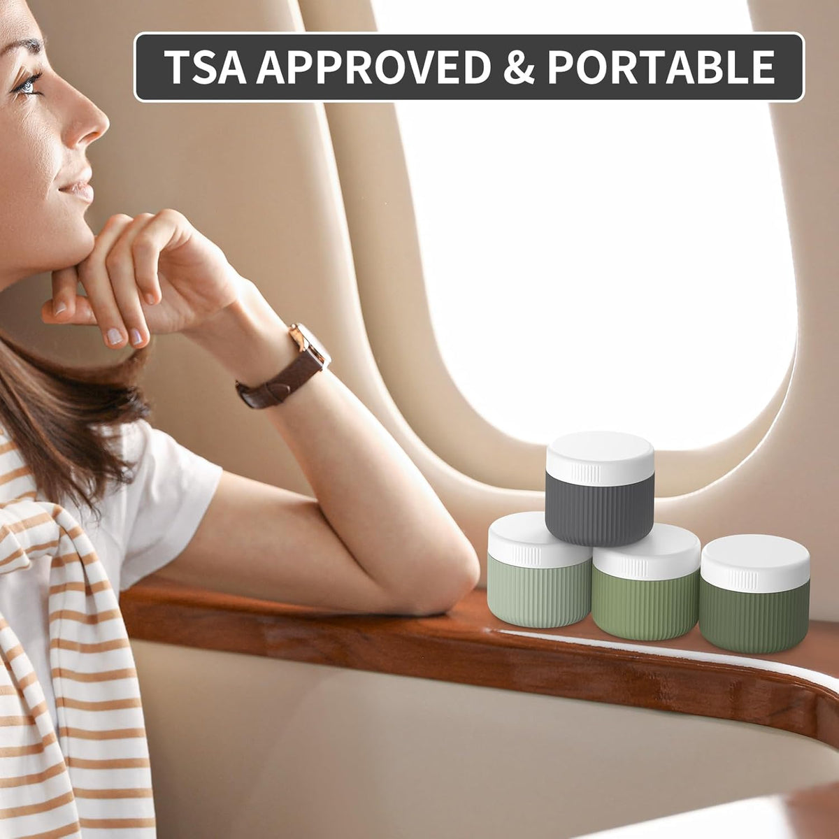 ME.FAN Travel Containers for Toiletries, TSA Approved 1.5 oz Silicone Cream Jars, Leak-proof Journey Containers, Trip Accessories with Lid for Cosmetic Face Hand 4 Pack White Lid - Morandi