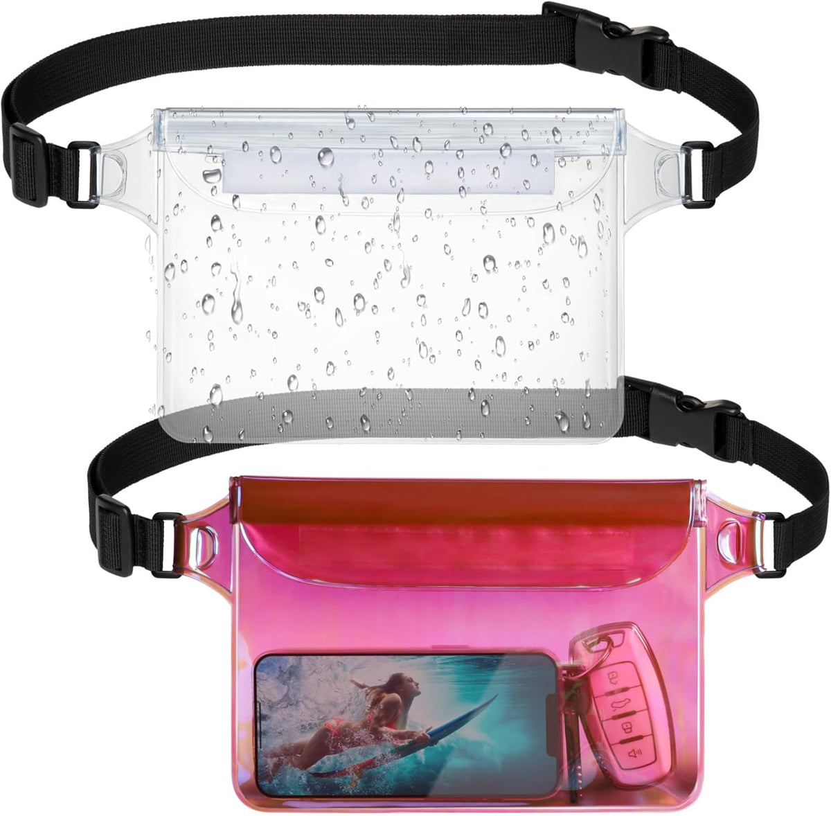 F-color Waterproof Fanny Pack - Cruise Essentials 2026 - Waterproof Pouch with Adjustable Waist Strap, Triple Zipper Roll-Top Dry Bag for Phone, Keep Passport Valuables Dry for Beach Kayaking Boating