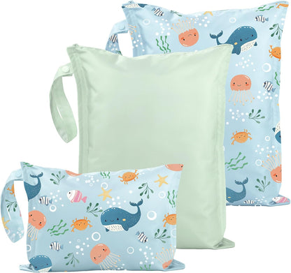RelaxScene Wet Dry Bags Water Resistant - Reusable Waterproof Wet Dry Bag for Swimsuits & Baby Clothes - Leakproof Storage Pouch Bag for Travel & Baby Diaper - Travel Laundry Daycare Bags