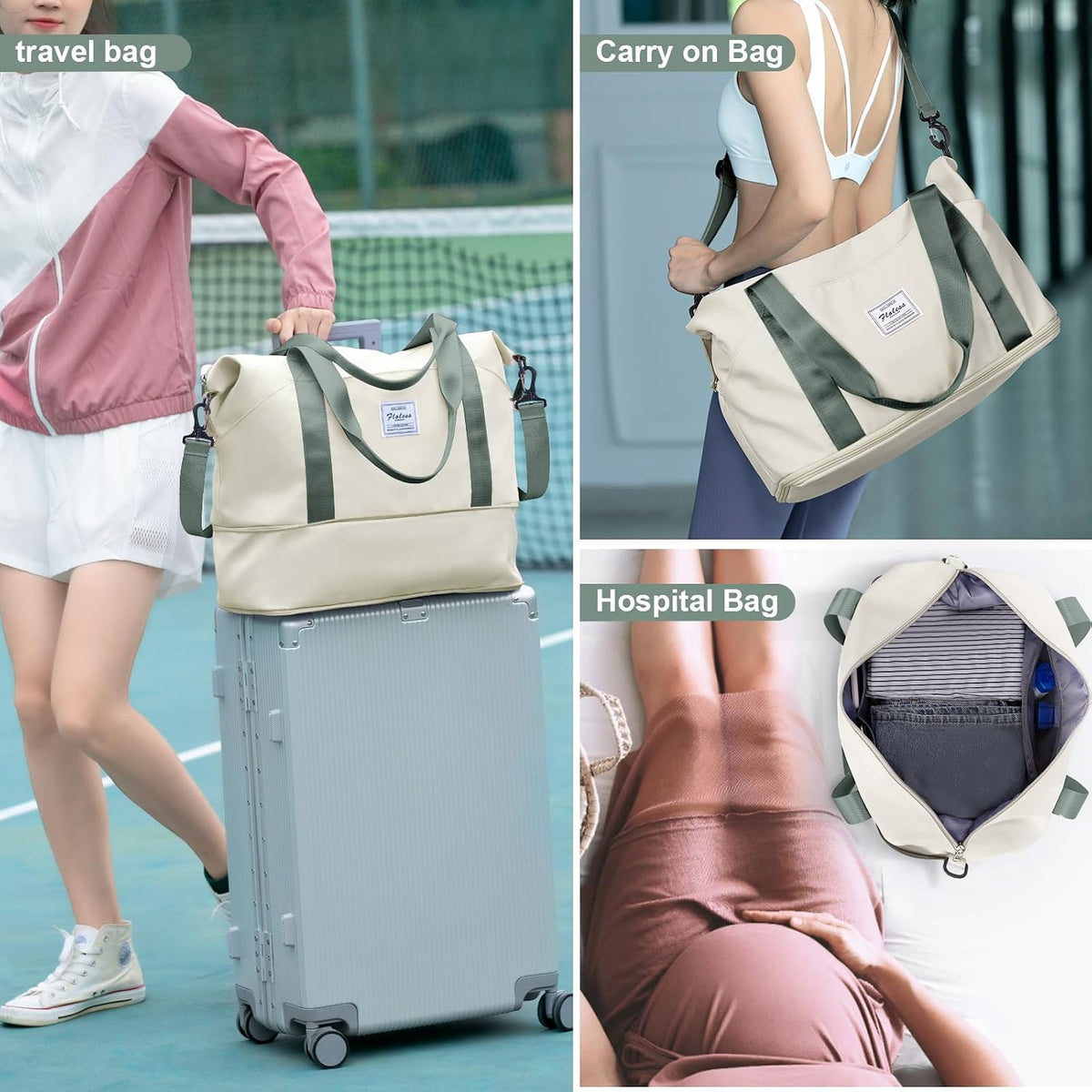 Travel Duffel Bag, Sports Tote Gym Bag, Shoulder Weekender Overnight Bag for Women - Colors B