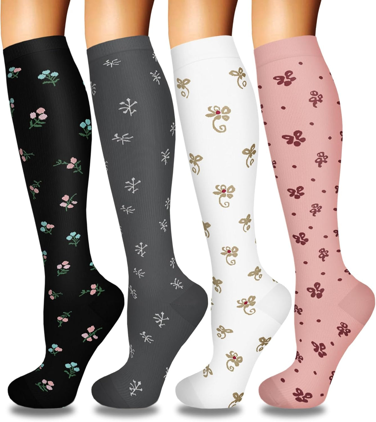 4 Pairs Compression Socks for Women Circulation-Best Support for Nurses,Running,Athletic,Travel
