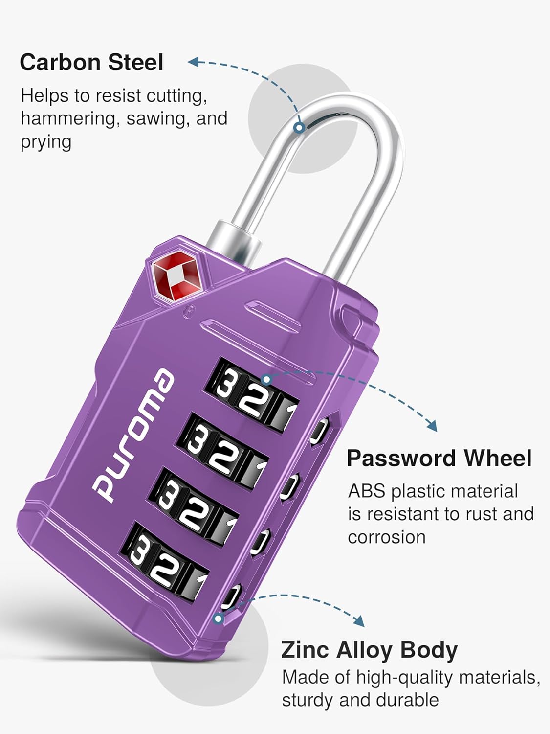 Puroma TSA Approved Luggage Locks, 2 Pack 4 Digit Resettable Travel Combination Code Lock with Zinc Alloy Body for Suitcase, Backpack, Laptop Bag, Gym Locker, Toolbox (Orange)