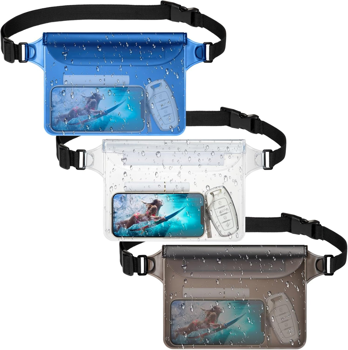 F-color Waterproof Fanny Pack - Cruise Essentials 2026 - Waterproof Pouch with Adjustable Waist Strap, Triple Zipper Roll-Top Dry Bag for Phone, Keep Passport Valuables Dry for Beach Kayaking Boating