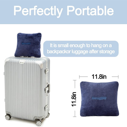 Travel Blanket Pillow, Premium 2 in 1 Flannel Airplane Blanket Compact for Travel,Office, Home,Travel Essentials Accessories for Plane and Car,Compact Office Blanket (Pink)