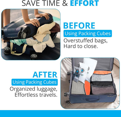 bago 7 Pcs Packing Cubes for Travel - 4 Travel Packing Cubes for Suitcases with 3 ZipLock Bags - Luggage Organizer Bags to Get Maximum Storage, Save Time & Effort to Pack (Green Red PurpleYellow)