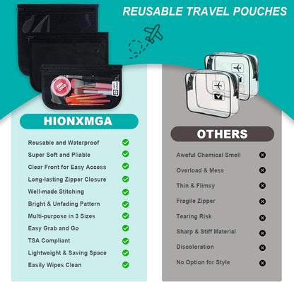 HIONXMGA TSA Approved Toiletry Bag, Set of 3 Clear Travel Toiletry Bag Quart Size Zipper Travel Pouch, Waterproof Makeup Cosmetic Bag for Women Men Kids Toiletries Carry on, Cacti A