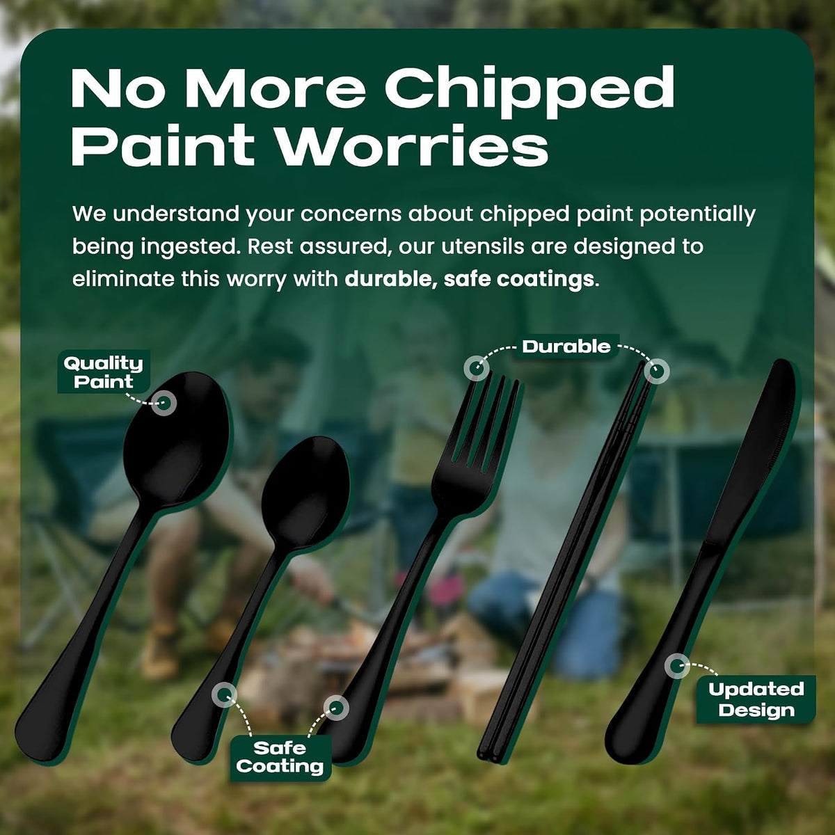 Taplord Portable Travel Silverware Set With Case, Includes of Travel Utensils With Case, Stainless Steel Flatware Set For Camping, Lightweight (Black)
