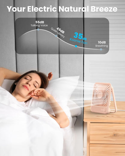 Koonie USB Desk Fan, Strong Wind Ultra Quiet Small Personal Fan with 180° Tilt Folding and 3 Speeds Adjustable, USB-C Corded Powered Mini USB Fan for Office Desktop Bedroom, NO BATTERY