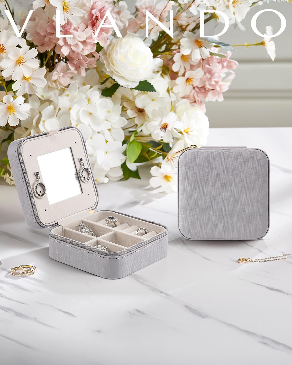 VLANDO Travel Jewelry Case - Bridesmaid Gifts for Women - Small Travel Jewelry Box, Mini Jewelry Organizer, Travel Essentials Gift for Teen Girl - Pink