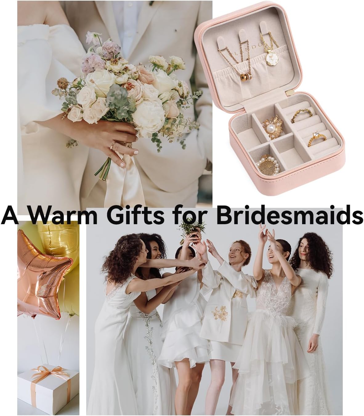 VLANDO Travel Jewelry Case - Bridesmaid Gifts for Women - Small Travel Jewelry Box, Mini Jewelry Organizer, Travel Essentials Gift for Teen Girl - Pink