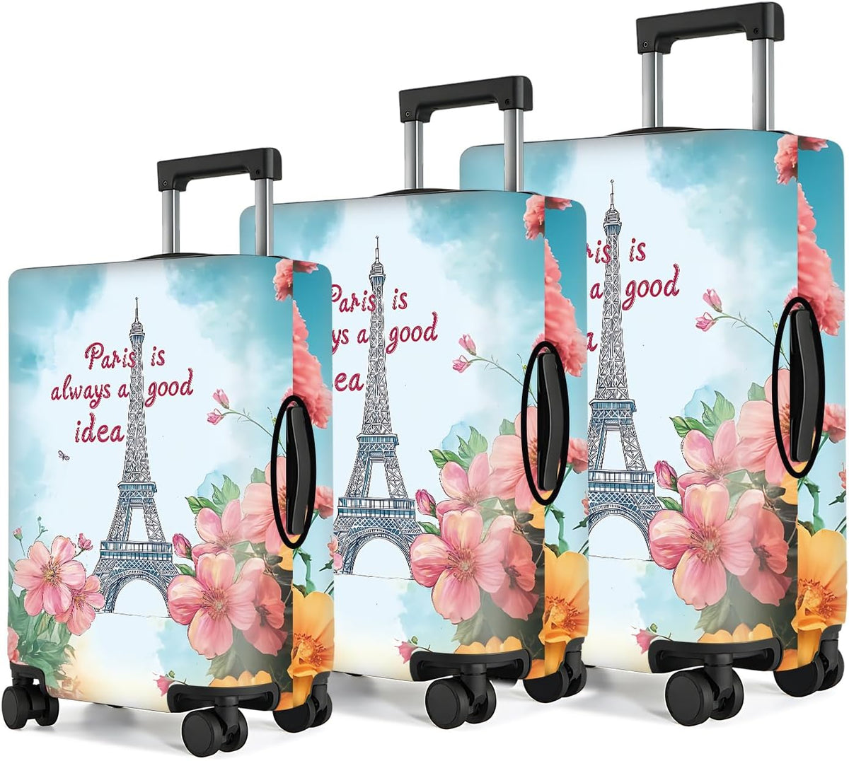 All Over Daisy Print Luggage Cover – Blue Suitcase Protector with White Floral Pattern, Washable Stretch Travel Case for 32-34 Inch Luggage,XL