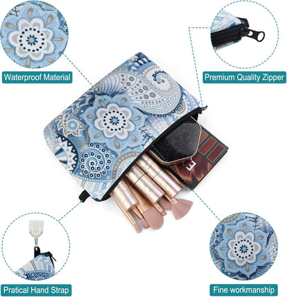 MAGEFY Small Makeup Bag, Portable Travel Cosmetic Bag Zipper Pouch Waterproof Makeup Pouch Multifunctional Small Bag for Women (1 pack, dark blue flower 0179)