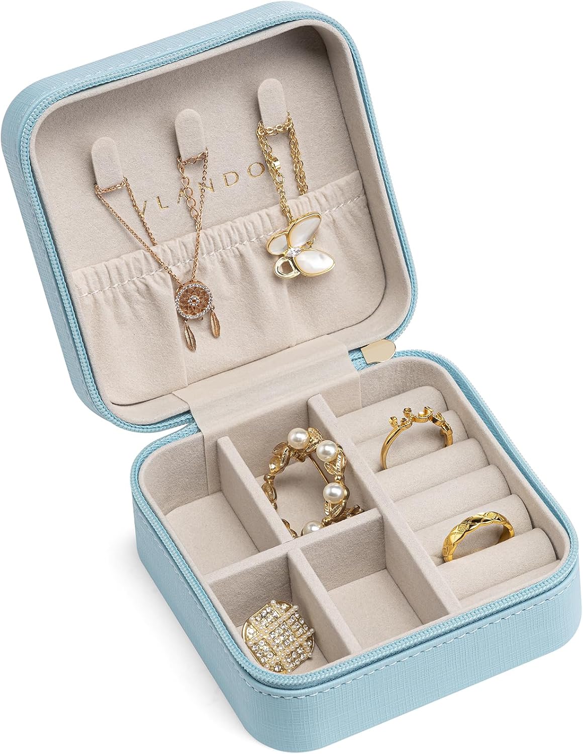 VLANDO Travel Jewelry Case - Bridesmaid Gifts for Women - Small Travel Jewelry Box, Mini Jewelry Organizer, Travel Essentials Gift for Teen Girl - Pink