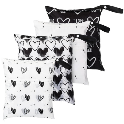 Frienda 4 Pack Wet Bags for Swimsuits, Waterproof Reusable Travel Wet Dry Bags with Zippered Pockets for Beach Pool Swimwear, Towels, Gym, Cloth Diapers, Summer Vacation Essentials(Nautical Style)