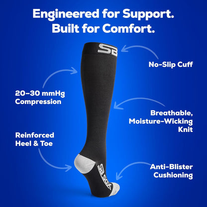 SB SOX Compression Socks for Men & Women (20-30mmHg) – Best Compression Socks for Flying, Medical, Sports, Wide Calf Fit, and Daily Wear