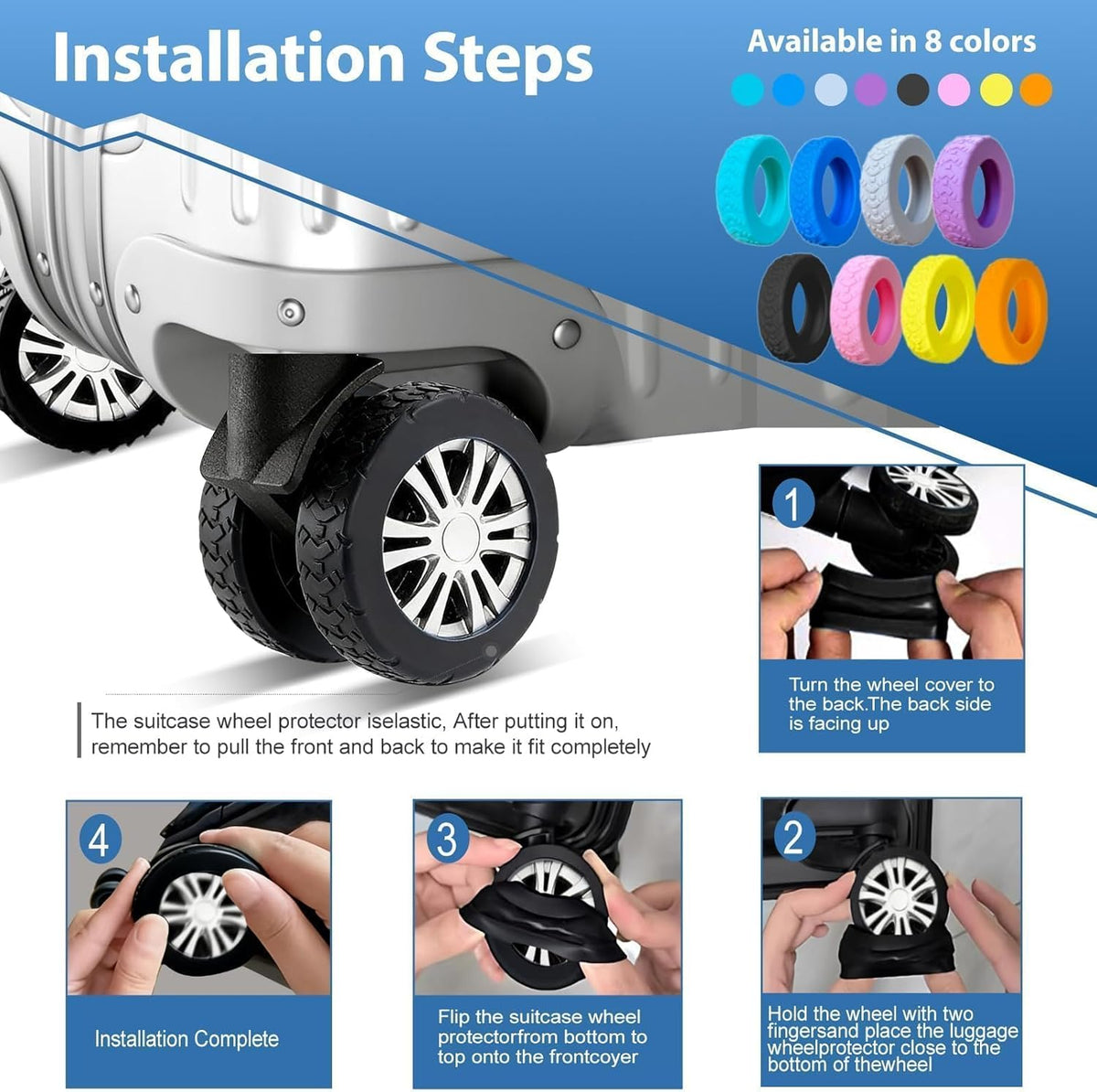16-Pack Luggage Wheel Covers, Luggage Wheel Protector Covers for 2-2.4 inches Wheels Suitcases，Anti-Scratch & Noise Reduction Design, Silicone MaterialDurable Travel Case Accessories.