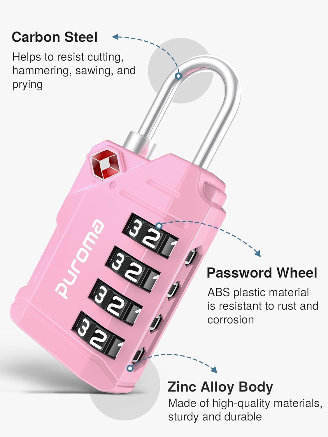 Puroma TSA Approved Luggage Locks, 2 Pack 4 Digit Resettable Travel Combination Code Lock with Zinc Alloy Body for Suitcase, Backpack, Laptop Bag, Gym Locker, Toolbox (Orange)