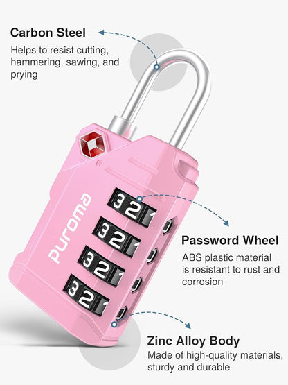 Puroma TSA Approved Luggage Locks, 2 Pack 4 Digit Resettable Travel Combination Code Lock with Zinc Alloy Body for Suitcase, Backpack, Laptop Bag, Gym Locker, Toolbox (Orange)