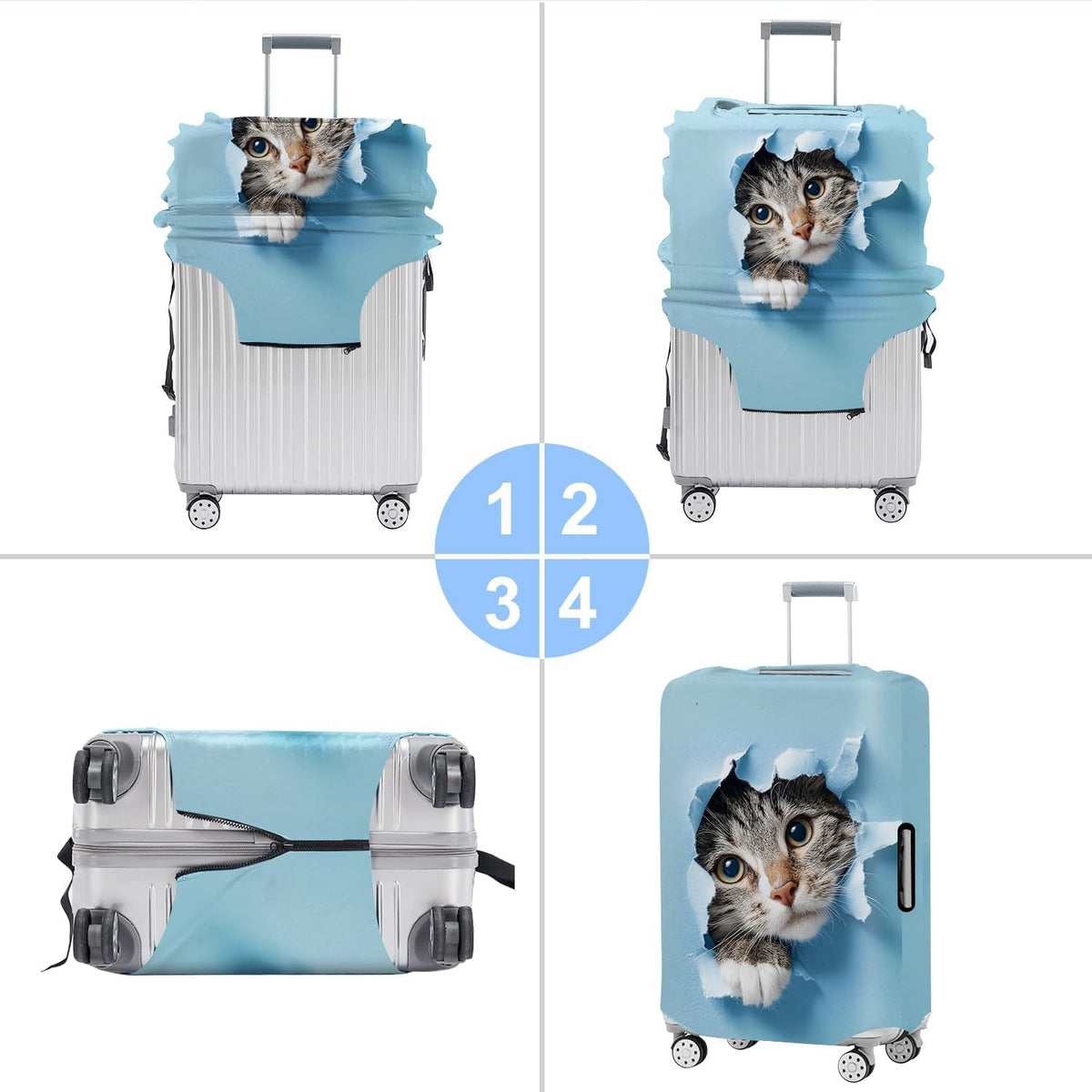 All Over Daisy Print Luggage Cover – Blue Suitcase Protector with White Floral Pattern, Washable Stretch Travel Case for 32-34 Inch Luggage,XL