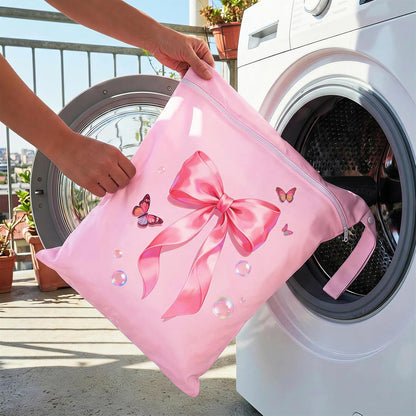 2 Pcs Large Travel Laundry Bags Waterproof Wet Dry Bag, Washable Dirty Clothes Bags for Travel，Drawstring, Bathing Suit, Workout, Gym Clothes Laundry, Swimming Pool & College Dorm, Pink Bow
