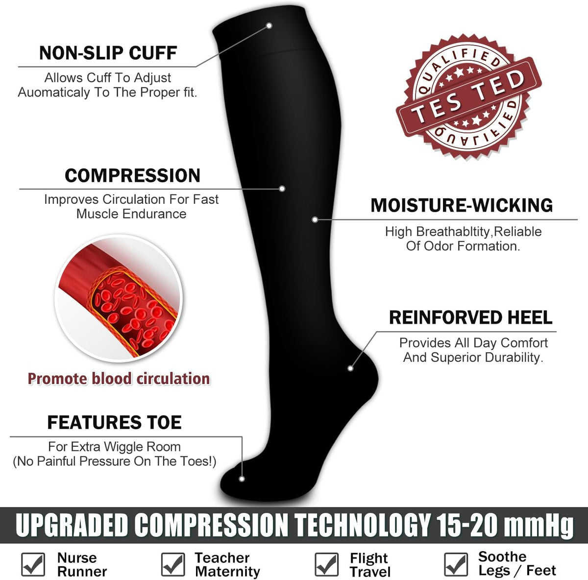 6 Pack Copper Compression Socks for Women and Men Circulation-Best Support for Medical,Running,Nursing,Athletic - Colors B