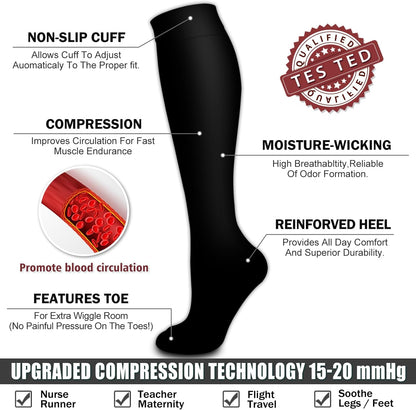 6 Pack Copper Compression Socks for Women and Men Circulation-Best Support for Medical,Running,Nursing,Athletic - Colors B
