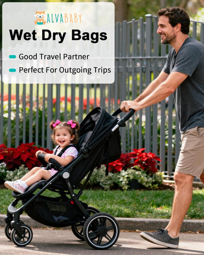 ALVA ALVABABY 3pcs Baby Cloth Diaper Wet/Dry Bags|Waterproof Reusable with Two Pockets|Travel, Beach, Pool, Daycare, Soiled Baby Items,Yoga,Gym Bag for Swimsuits or Wet Clothes 3L-ZM09 - Colors B