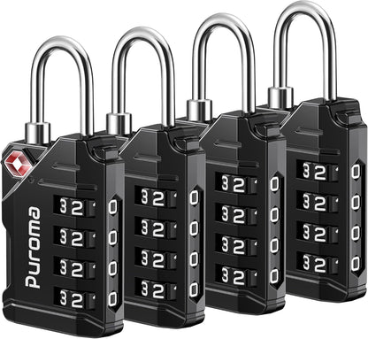 Puroma TSA Approved Luggage Locks, 2 Pack 4 Digit Resettable Travel Combination Code Lock with Zinc Alloy Body for Suitcase, Backpack, Laptop Bag, Gym Locker, Toolbox (Orange)