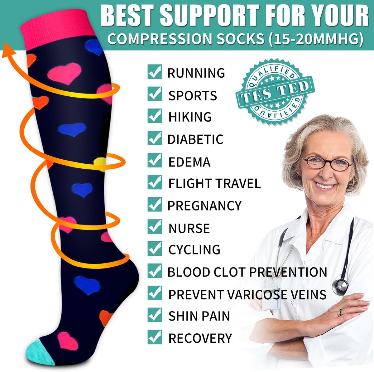 Laite Hebe 3 Pack Medical Compression Sock-Compression Sock For Women and Men Circulation -Best for Running,Nursing,Athletic Sports