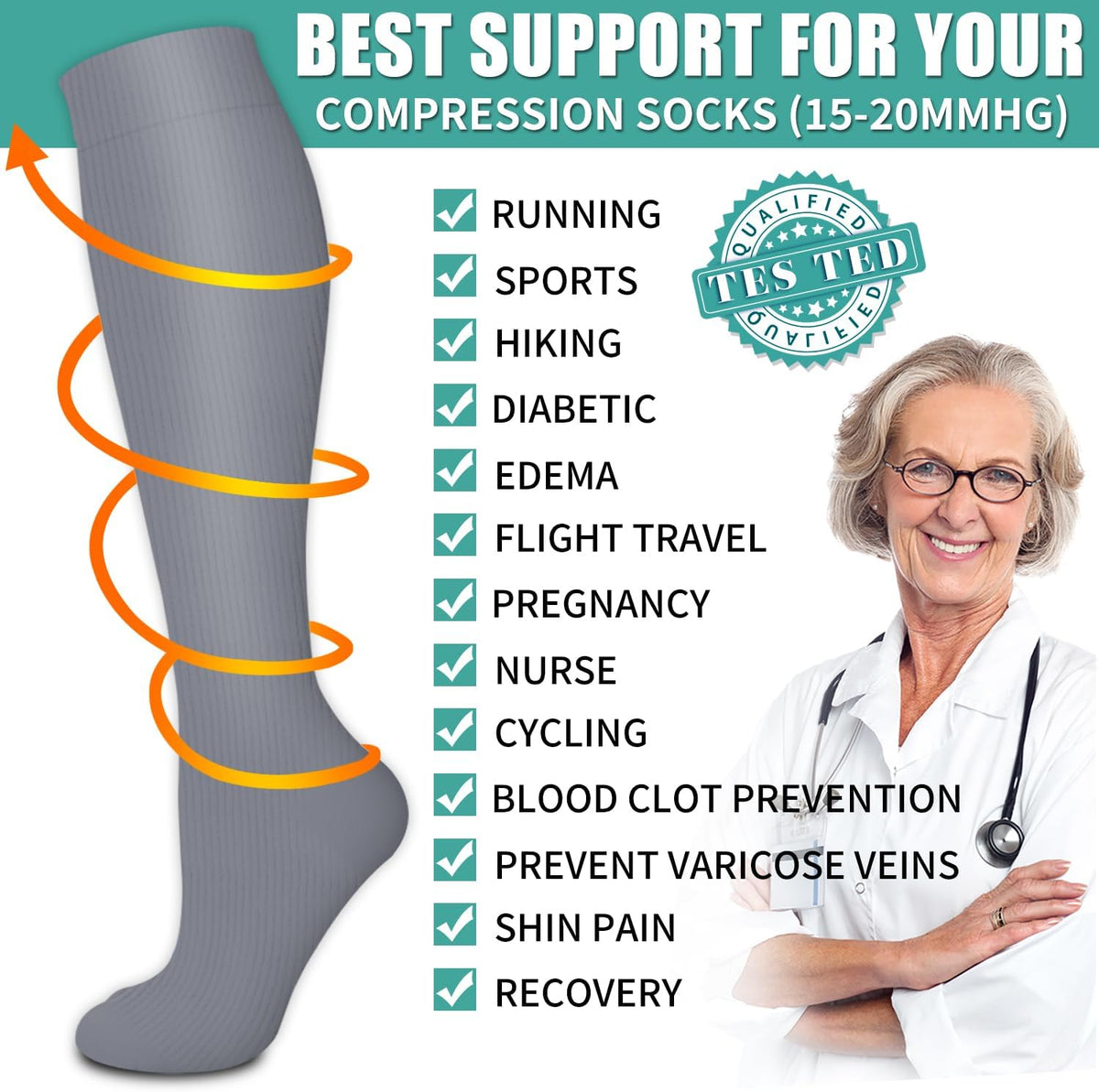 Laite Hebe 3 Pack Medical Compression Sock-Compression Sock For Women and Men Circulation -Best for Running,Nursing,Athletic Sports